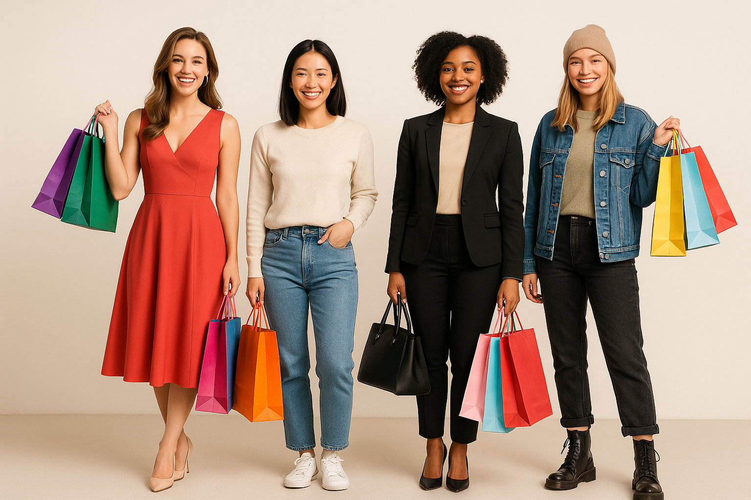 Se vean completas, con bolsas de compras 